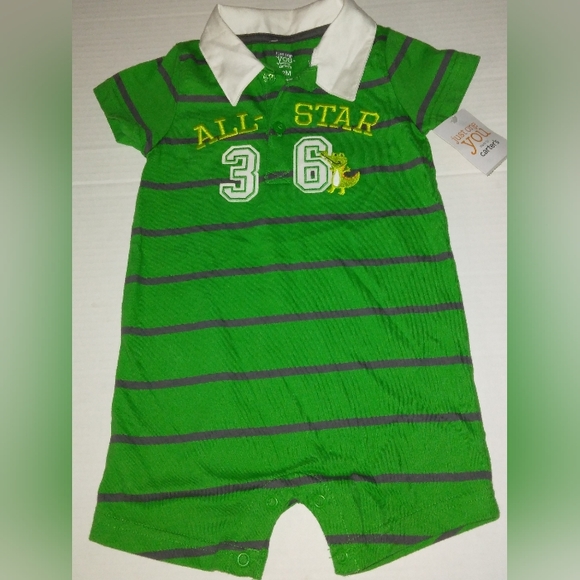 ☆NWT☆Beautiful Boys Polo Style Green/Gray Short Romper☆Carter's J.O.Y☆12mo - Picture 9 of 12